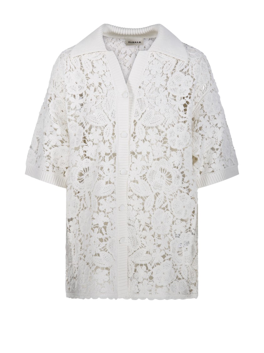 Shop P.a.r.o.s.h Parosh Delicate Lace Knit Sweater In White