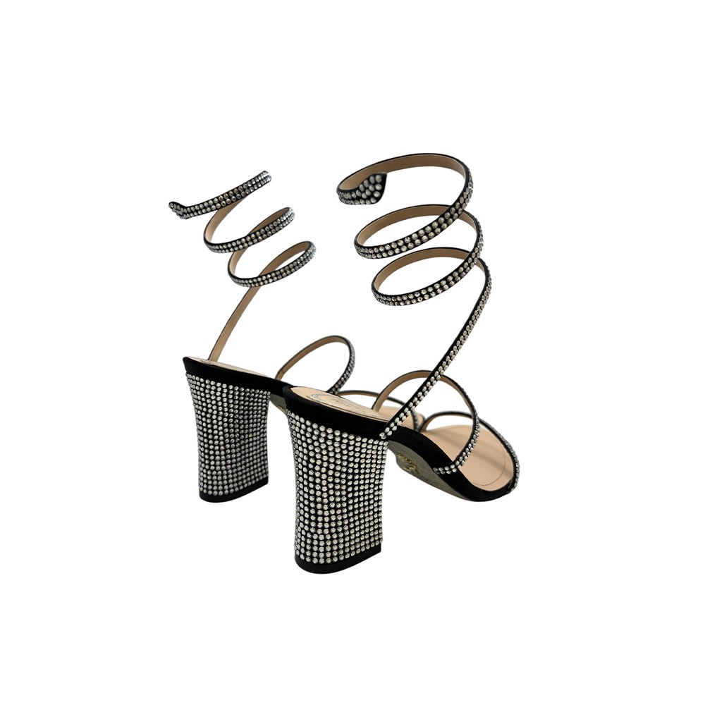 René Caovilla Block Heel Sandal 80 In Black