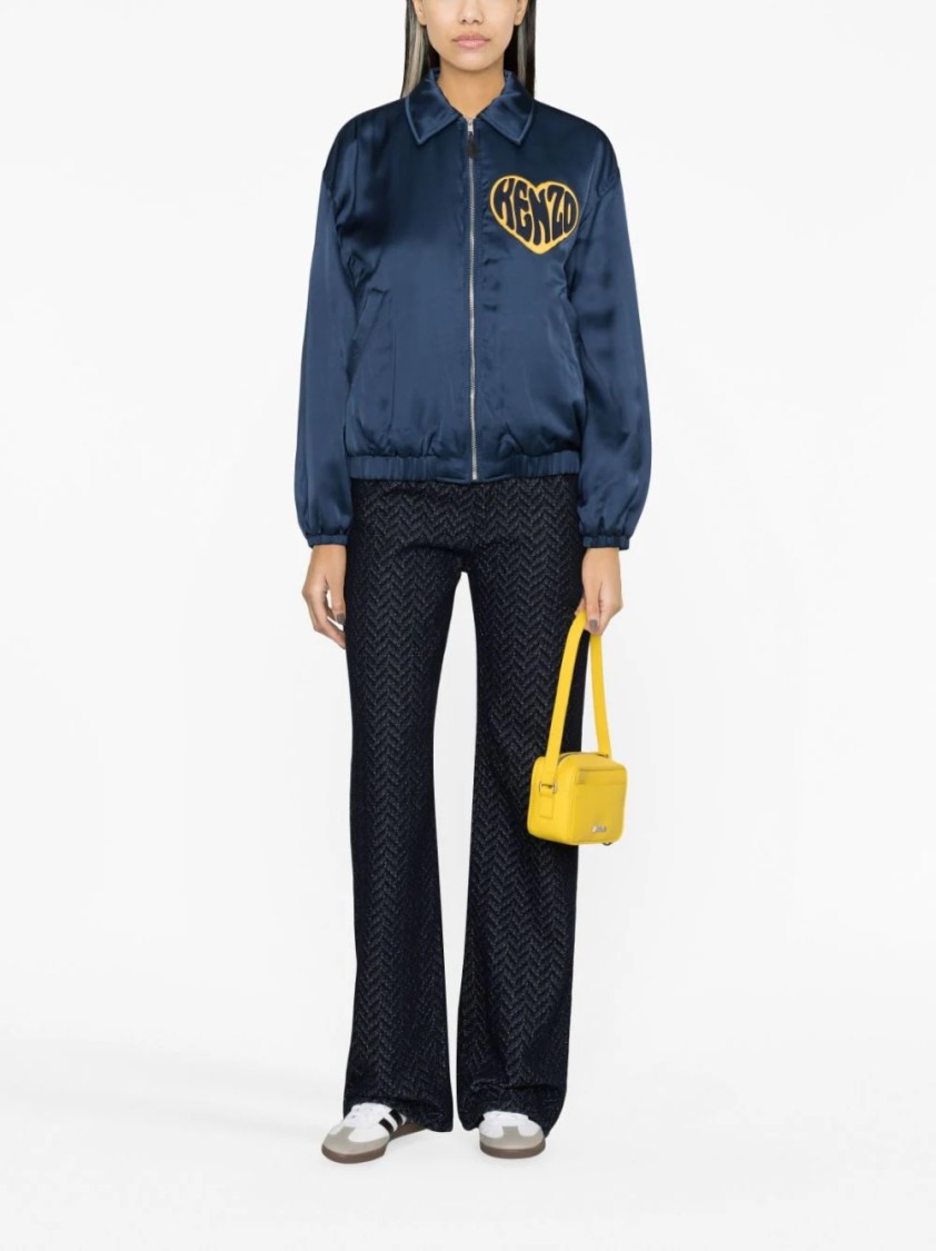 Kenzo Padded Jacket With Collared Neck And Elasticated Cuffs In Blue