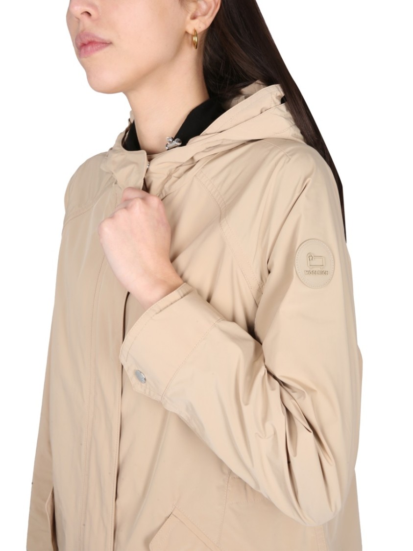 Woolrich Summer Parka With Long Length And Hood In Neutrals