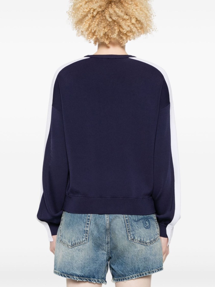 Shop Pinko Navy Blue Sweater With Stripe Detailing