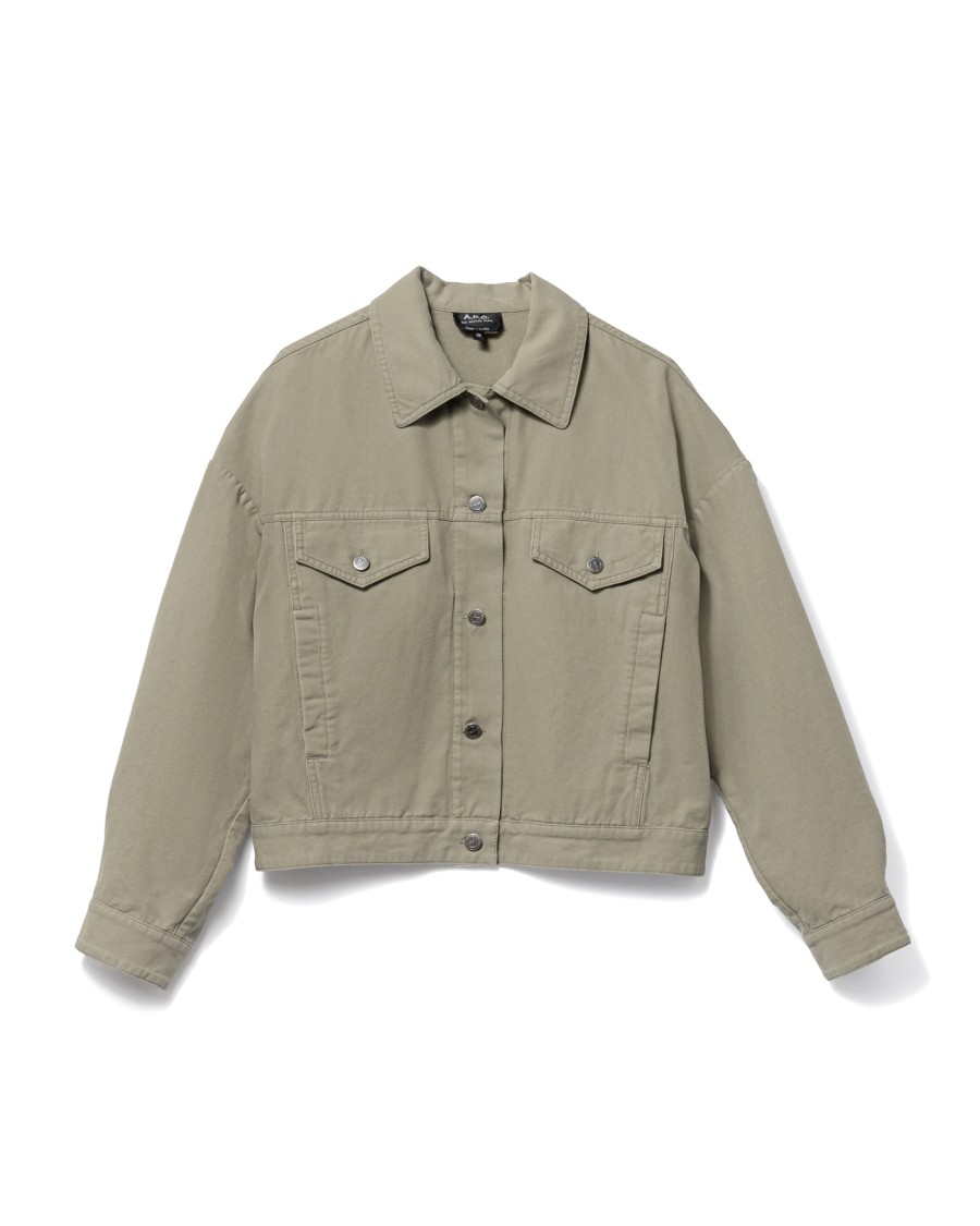 Apc A.p.c. Heavyweight Off-white Canvas Jacket With Classic Collar In Green