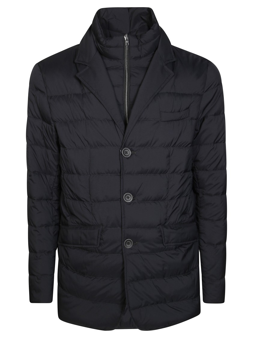 Herno Tailored Black Puffer Jacket With Notched Collar In Black