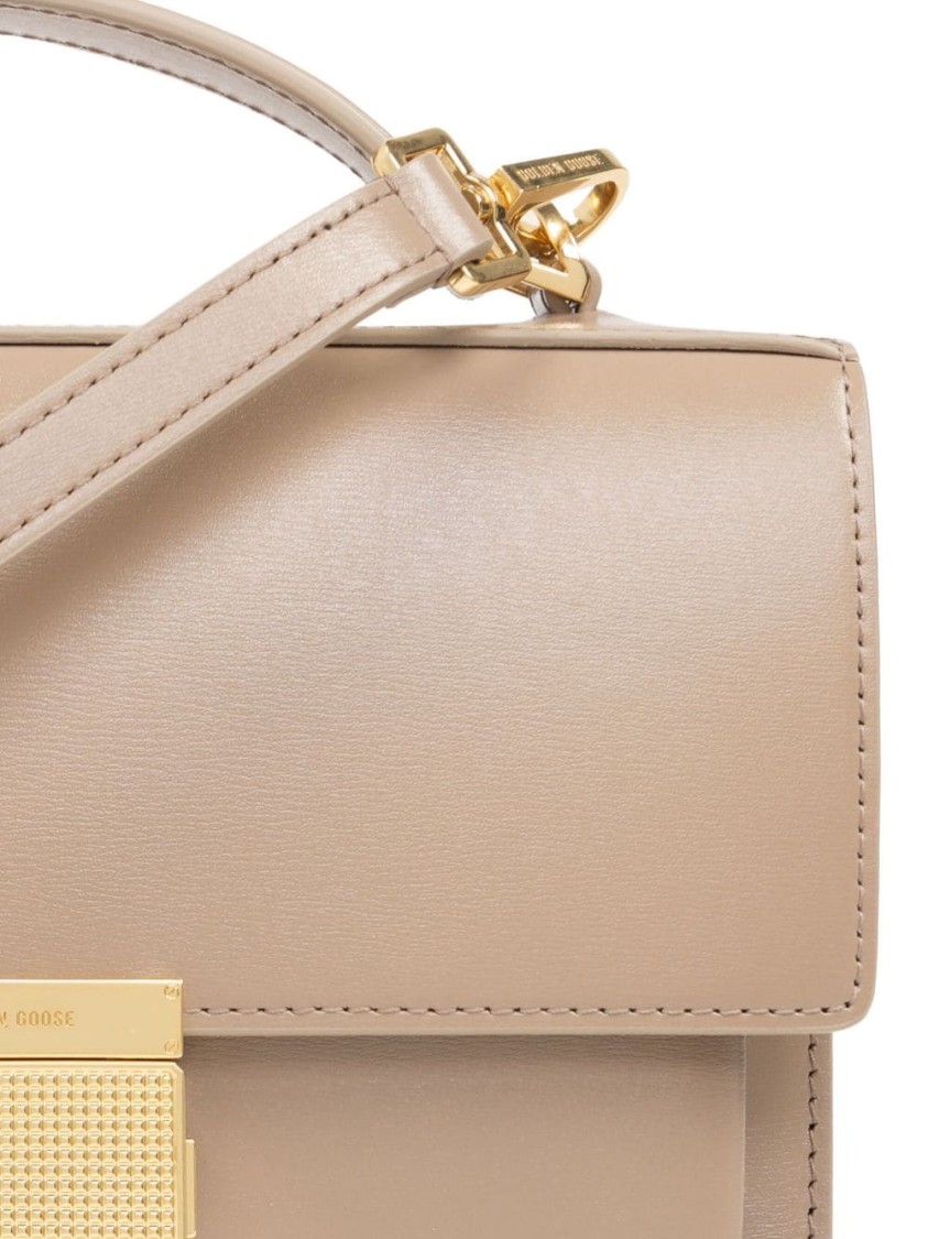 Golden Goose Deluxe Brand Structured Handbag With Gold-tone Clasp And Versatile Straps In Neutrals