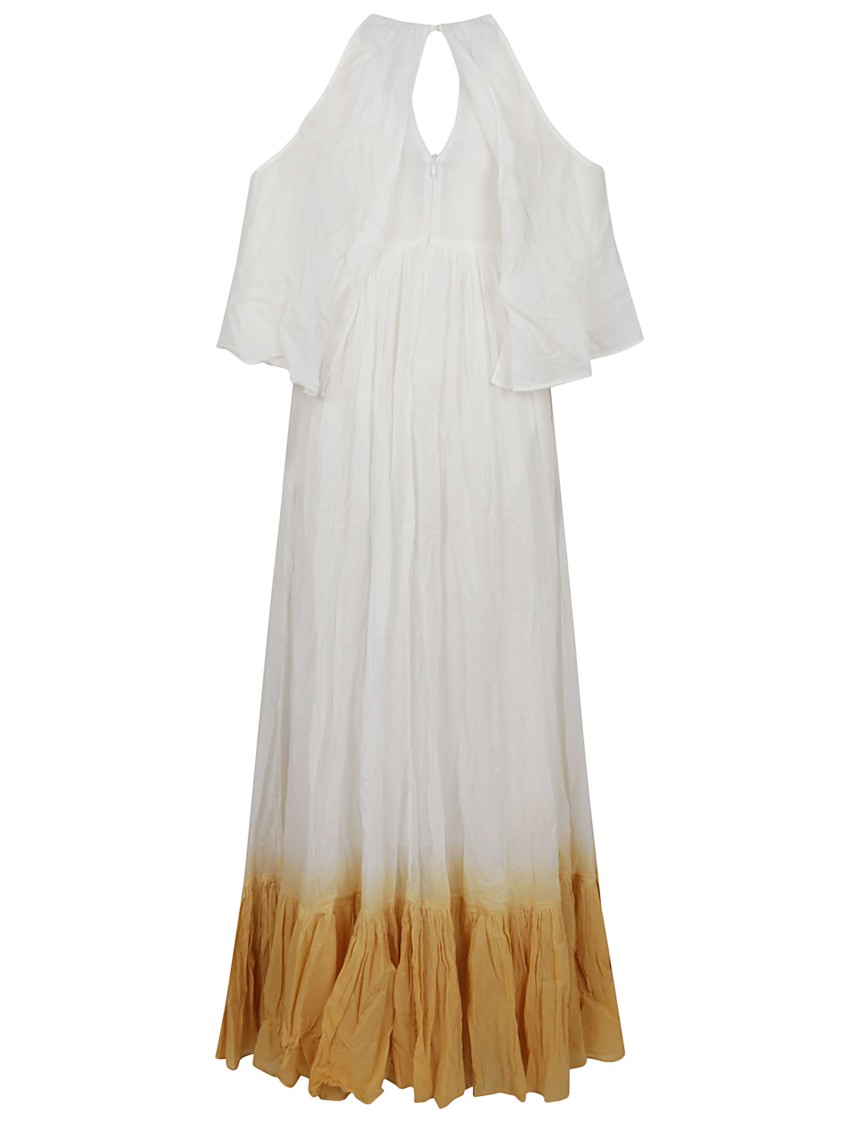 Shop Pinko Halter Neck Maxi Dress With Flutter Sleeves In White