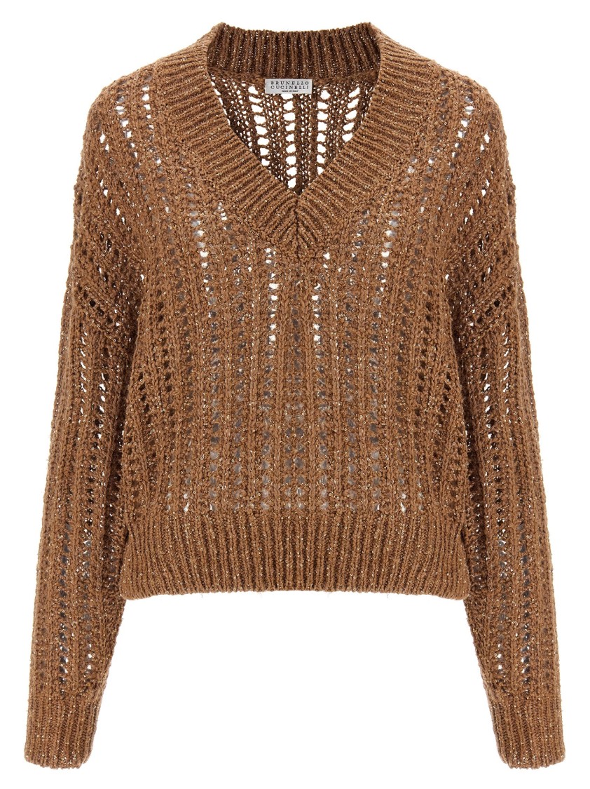 Brunello Cucinelli Rustic Dazzling Net Sweater In Brown