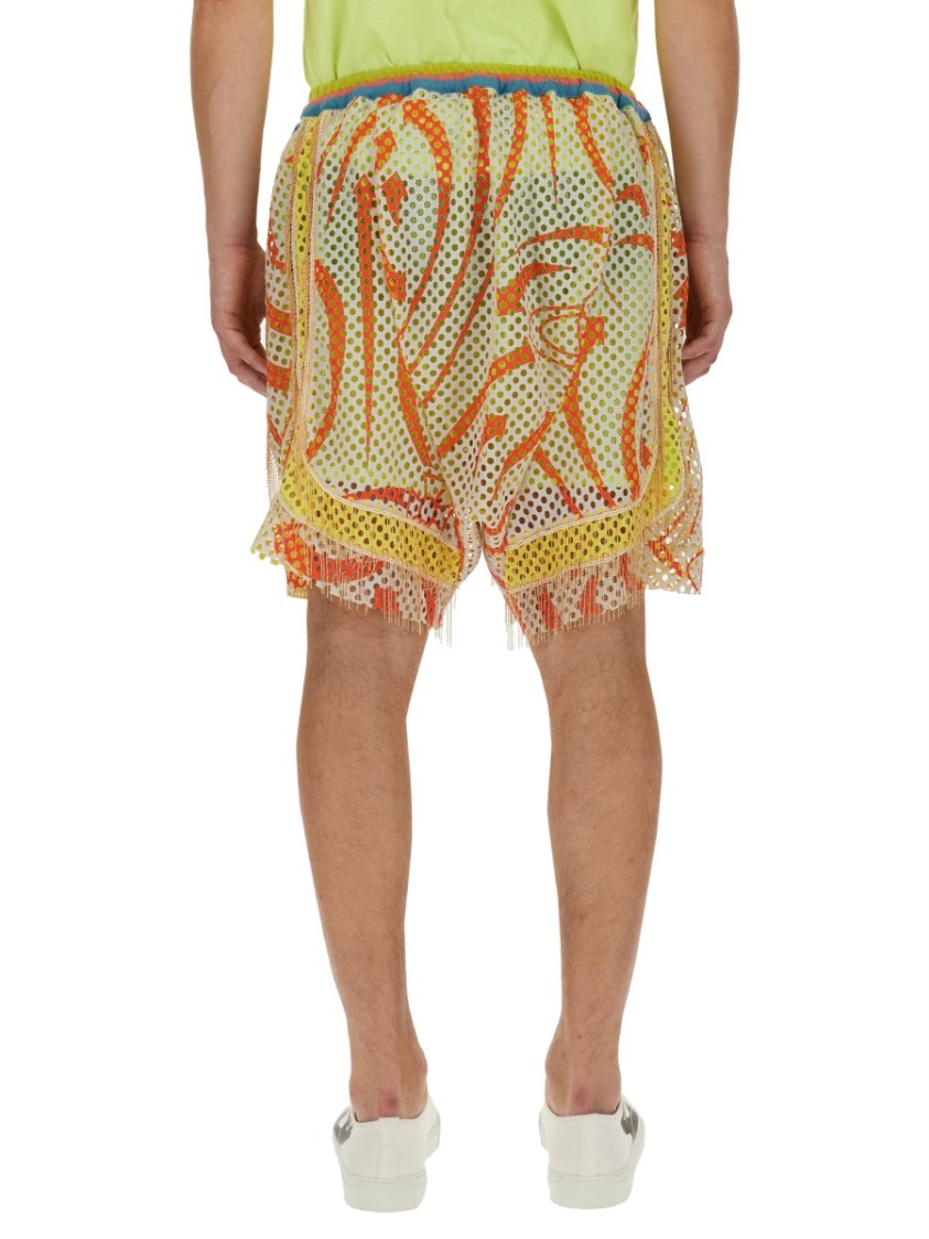 Vivienne Westwood Print Mesh Shorts With Fringed Hem In Multicolor