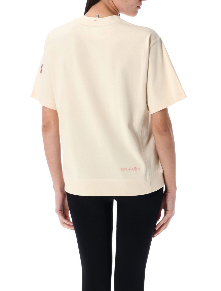 Moncler Grenoble White T-shirt With Logo Printed On The Front And Logo Patch On The Sleeve In Cotton In Neutrals