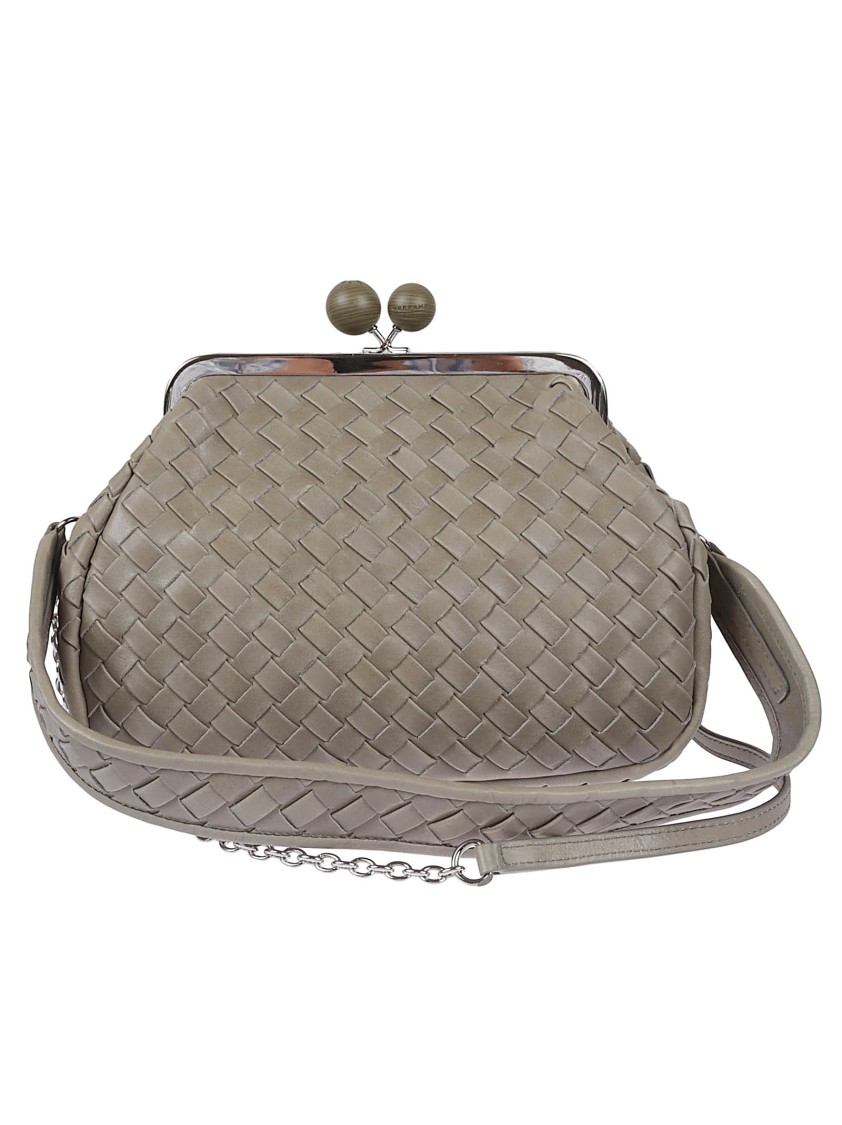 Max Mara Woven Wool Clutch With Detachable Chain Strap In Green