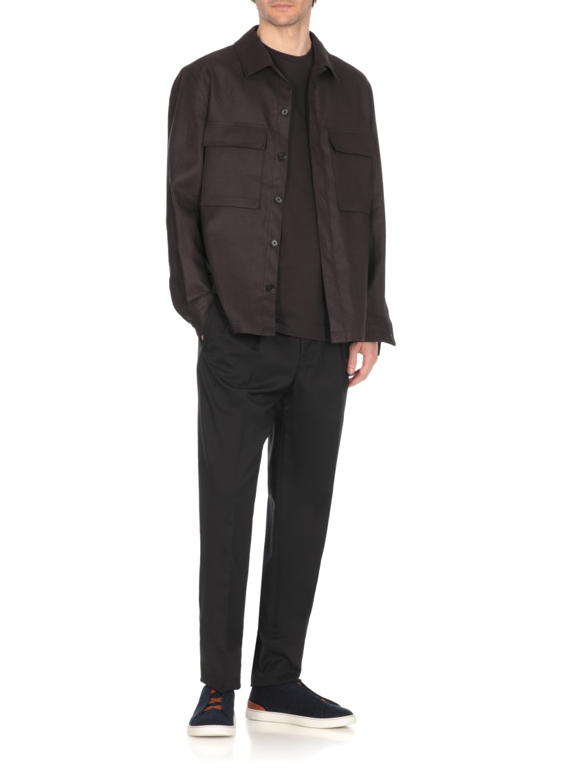 Shop Zegna Dark Blue Linen Shirt In Black