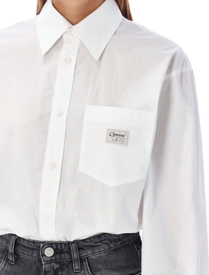 Coperni White Bodysuit With Classic Collar And Logo Patch On The Front In Cotton Woman In White