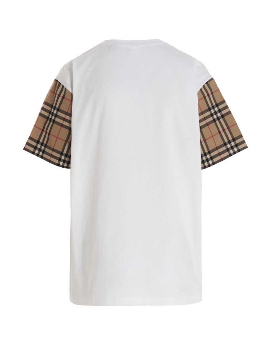 Burberry White T-shirt With Contrasting Check Motif Sleeves In White