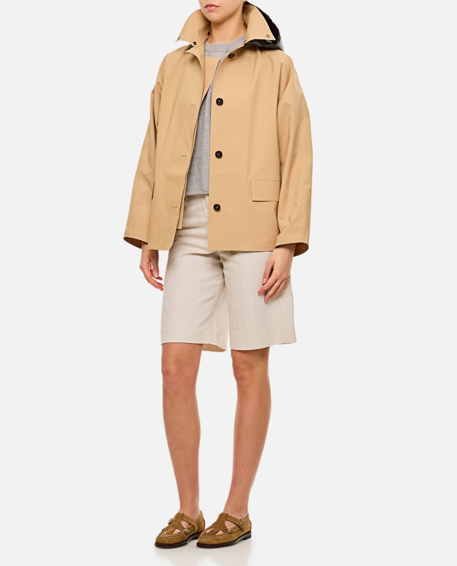 Kassl Editions Short Beige Trench Coat With Removable Hood In Neutral