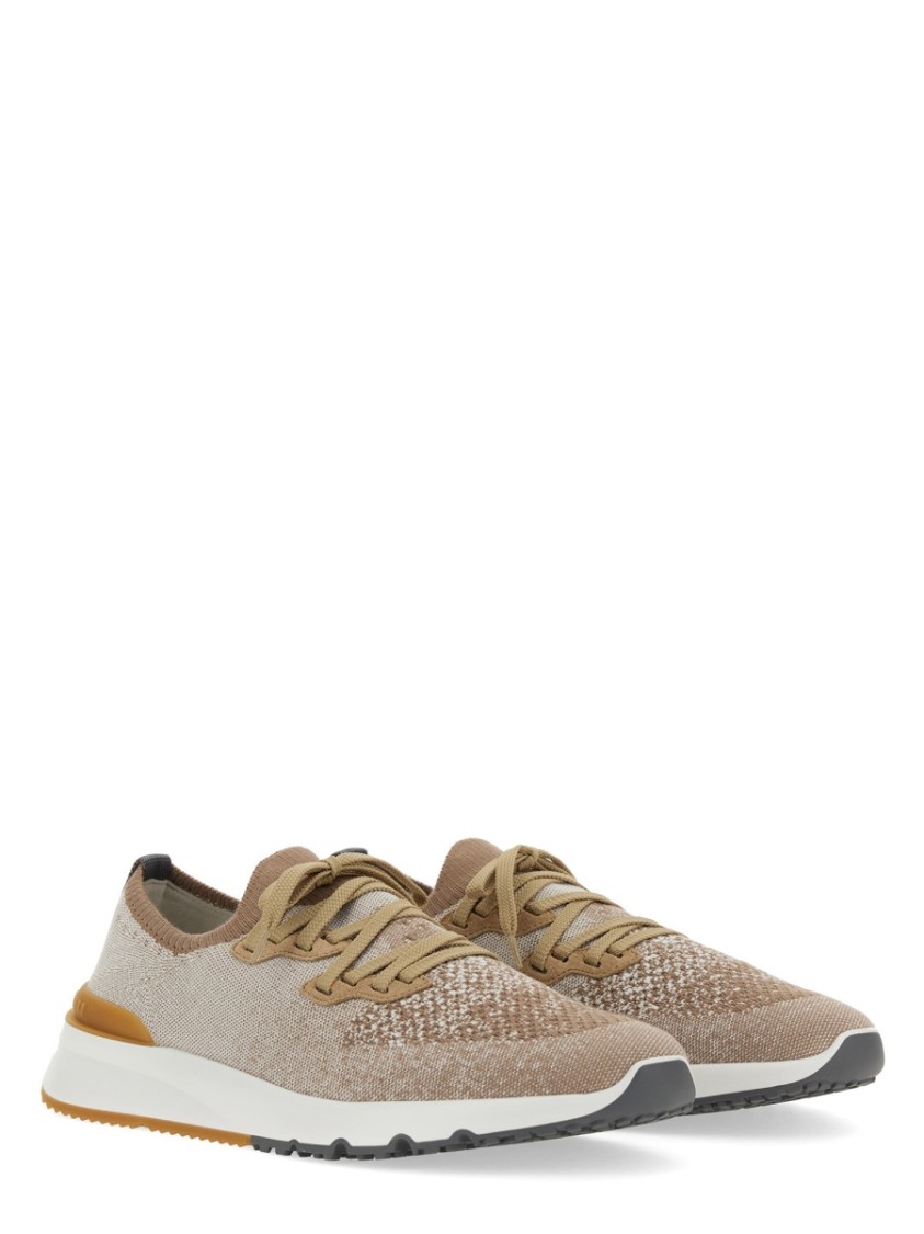 Brunello Cucinelli Mesh-panel Lace-up Sneakers In Neutrals