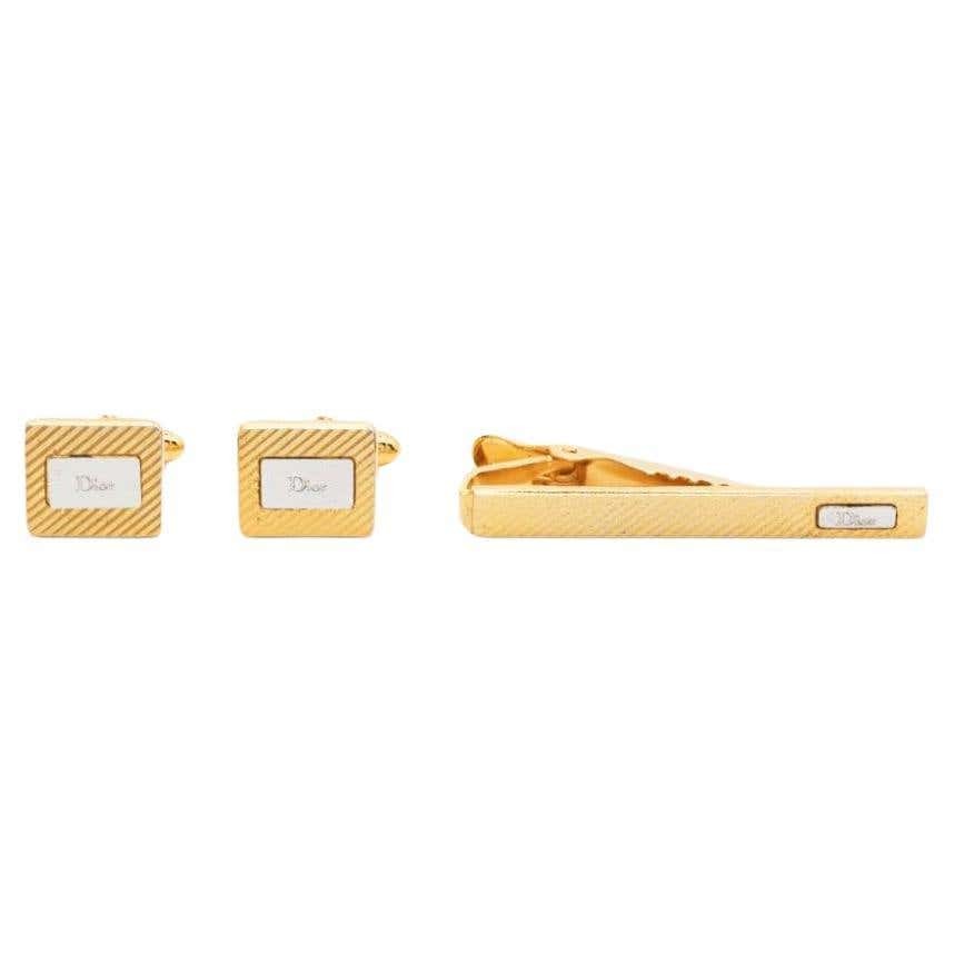 Dior Christian Gold-tone Tie Clip And Cufflinks Set In Gold