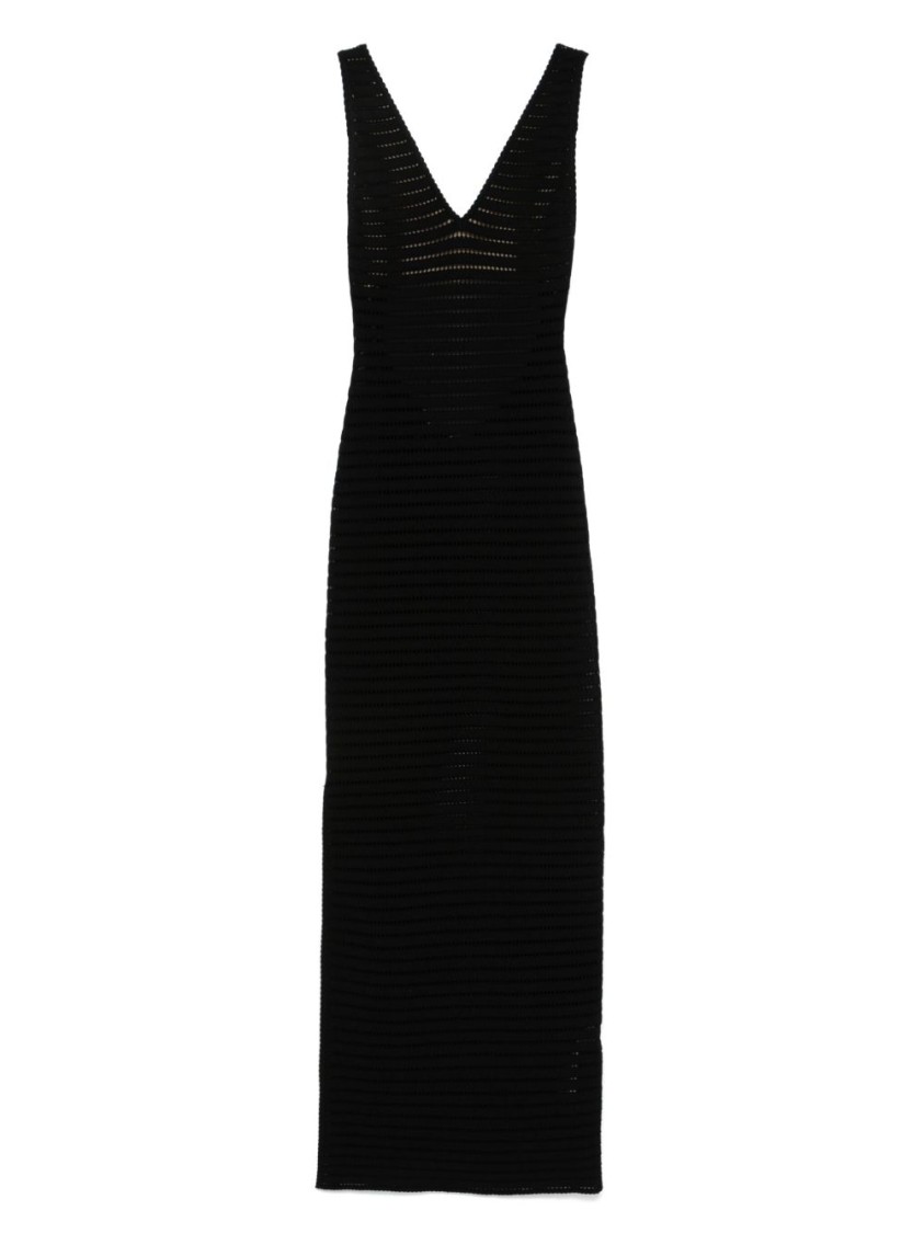 Elisabetta Franchi Form-fitting Black Maxi Dress With Deep V-neckline