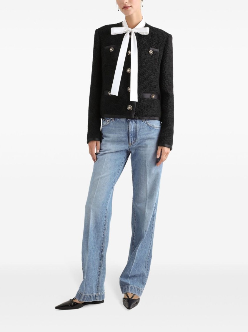Dolce & Gabbana Jeweled Button Boucle Jacket In Black