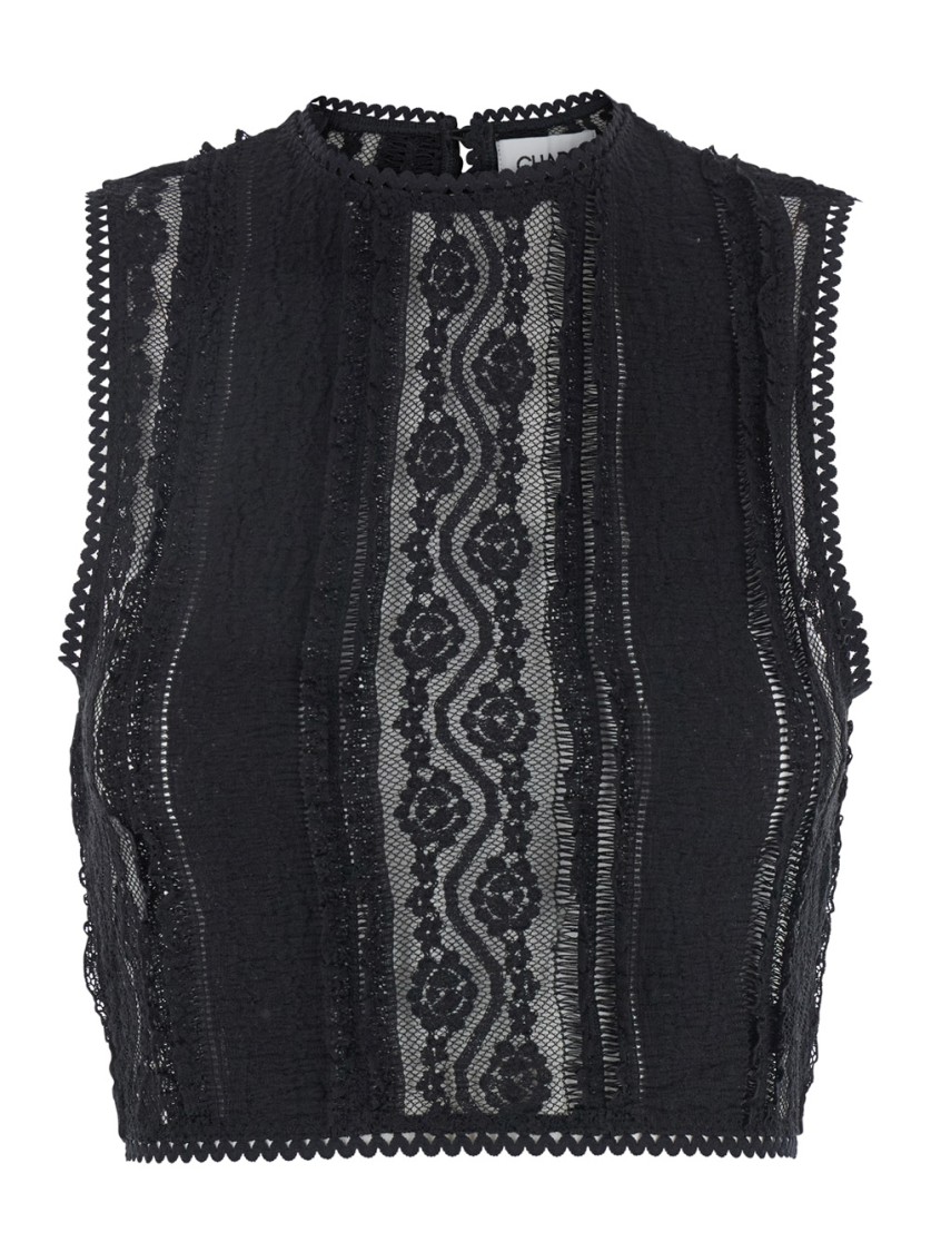 Charo Ruiz 'asteria' Black Top With Embroidery Details And Semi-transparent Design