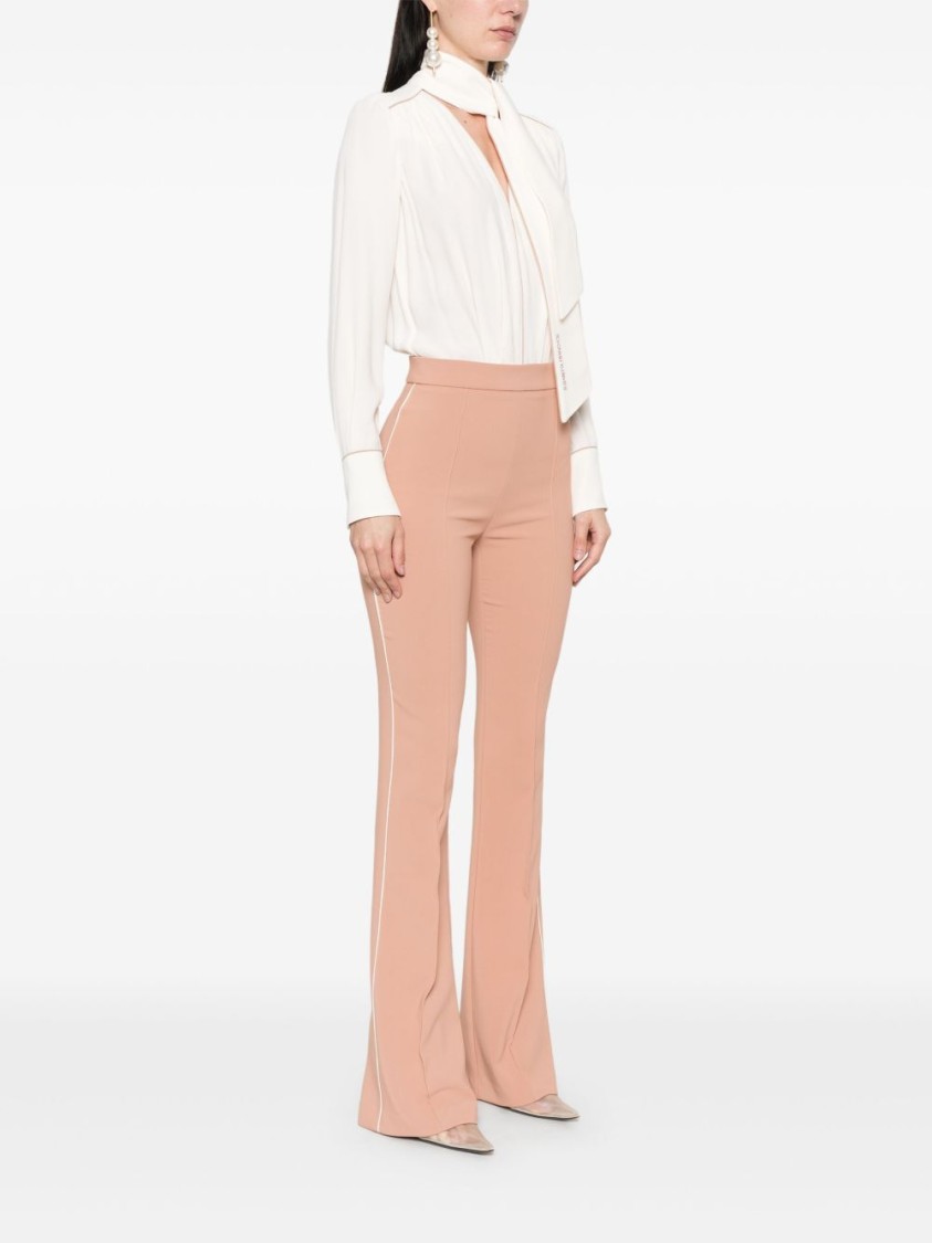 Shop Elisabetta Franchi Tailored High-waist Trousers With Flared Legs In Neutrals