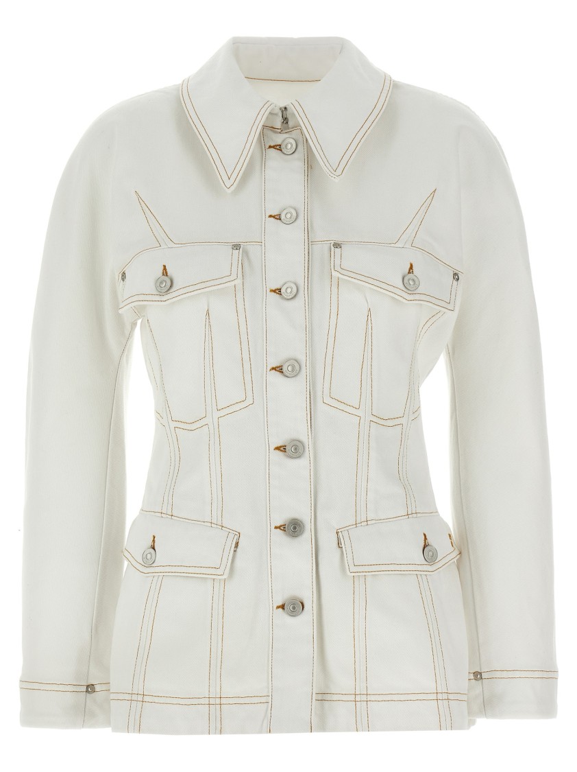 Givenchy Flared Cotton Denim Jacket With Contrasting Stitching In White