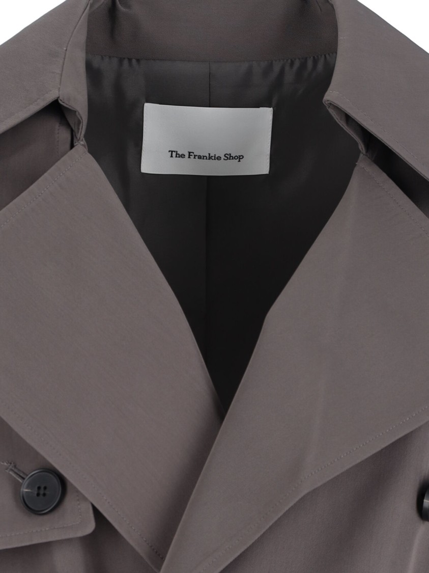 The Frankie Shop Double-breasted Trench Coat With Adjustable Waist And Maxi Lapel In Gray