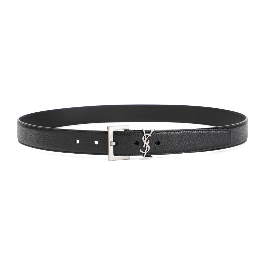 Saint Laurent Grained Calf Leather Belt With Silver-tone Squared Buckle