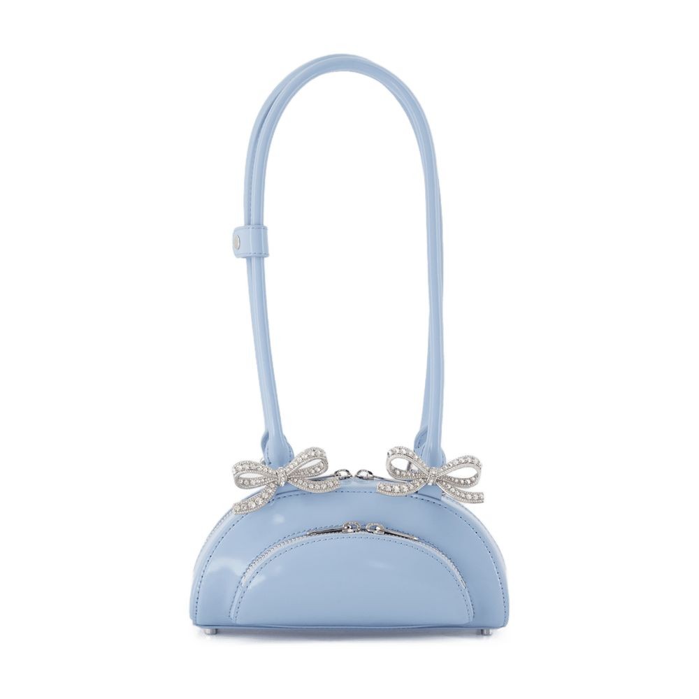 Shop Self-portrait Curved Mini Shoulder Bag - Leather - Blue