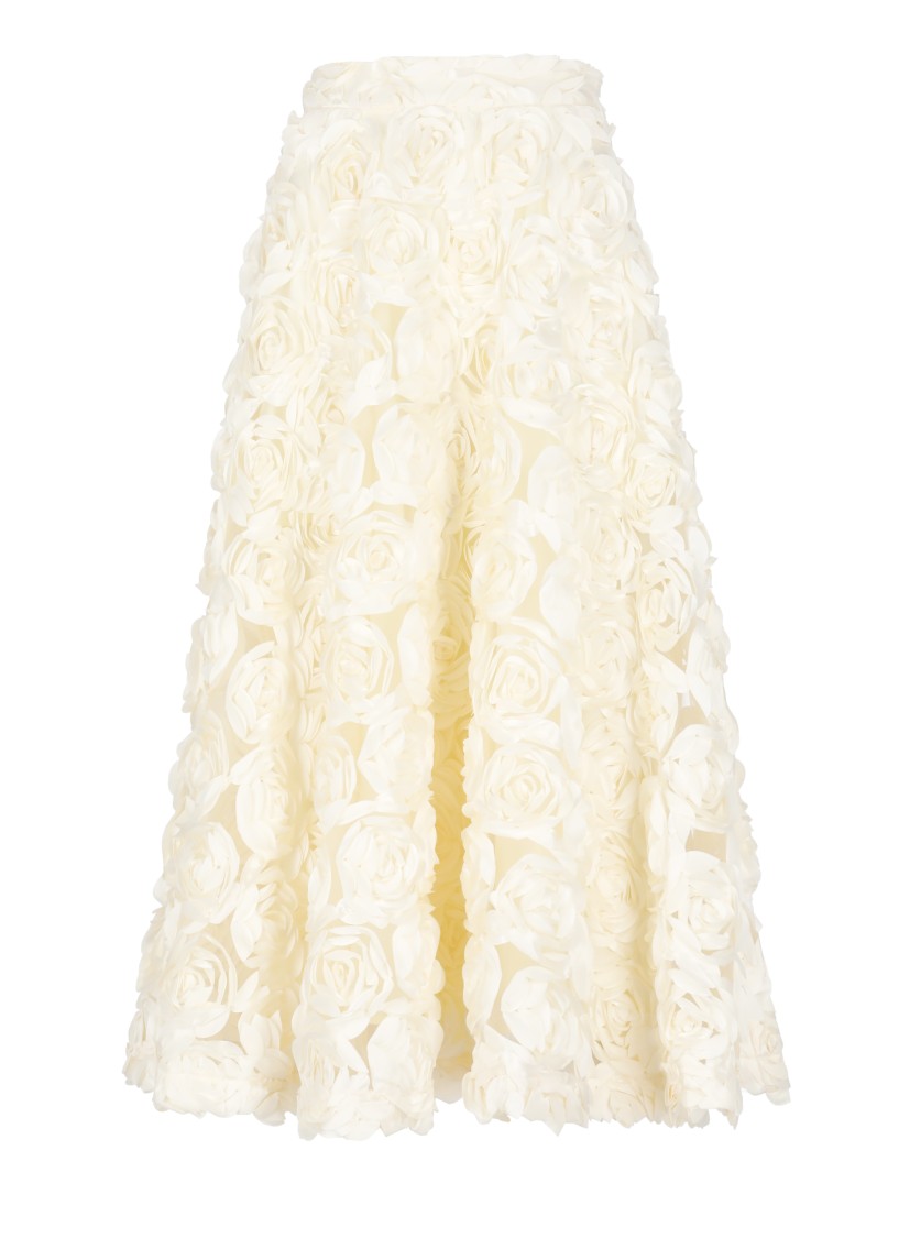 Rotate Birger Christensen Midi Skirt With Rose Appliques In Gray