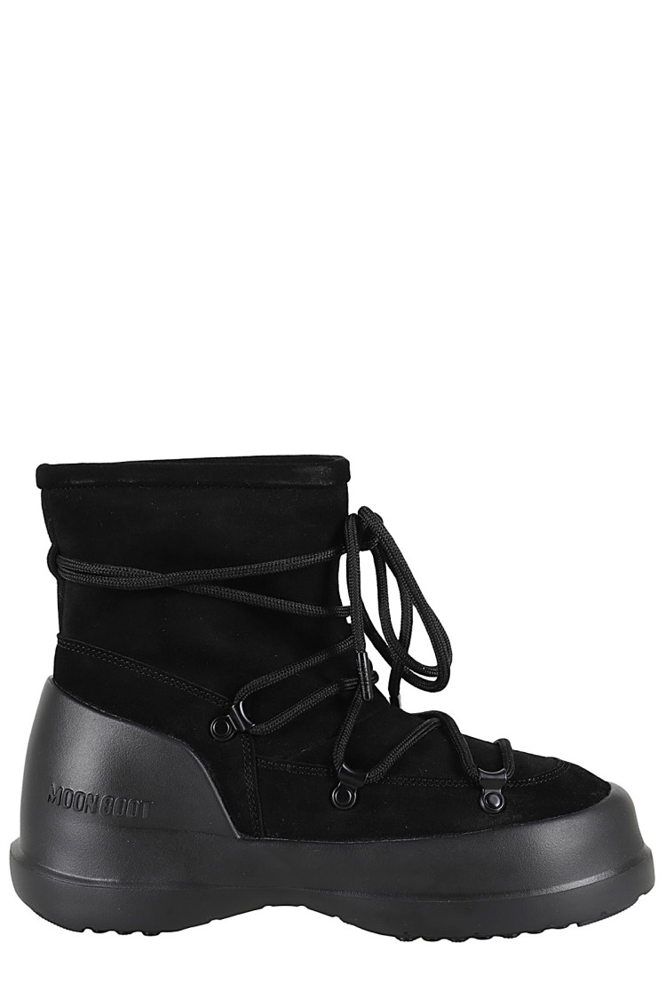 Moon Boot Luna Black Ankle Boots With Laces In Suede And Tech Fabric Woman In Black