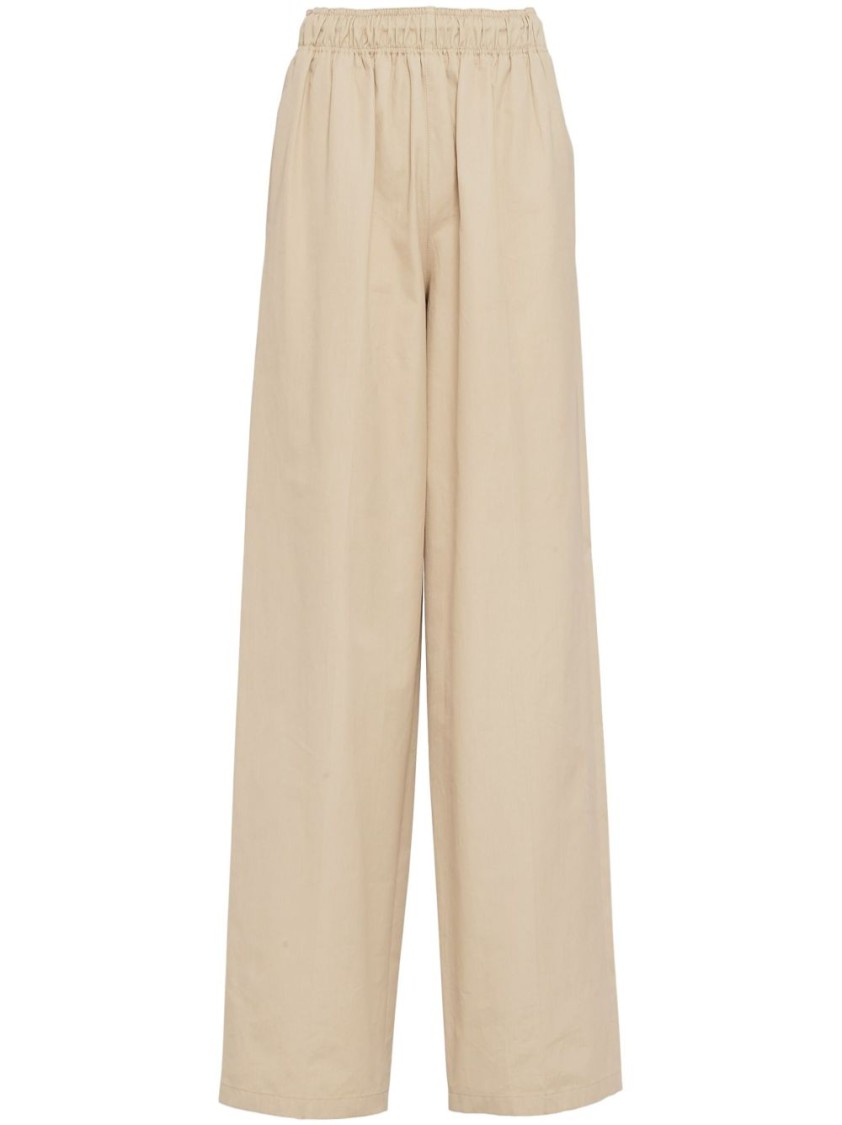Prada Beige Poplin Trousers With Enamel Triangle Logo In Neutral