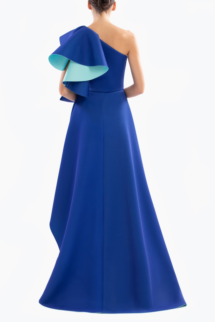 Saiid Kobeisy Double Faced Scuba Long Dress In Blue