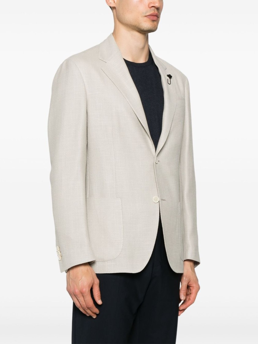 Lardini Textured Beige Tailored Jacket With Notched Lapel In White