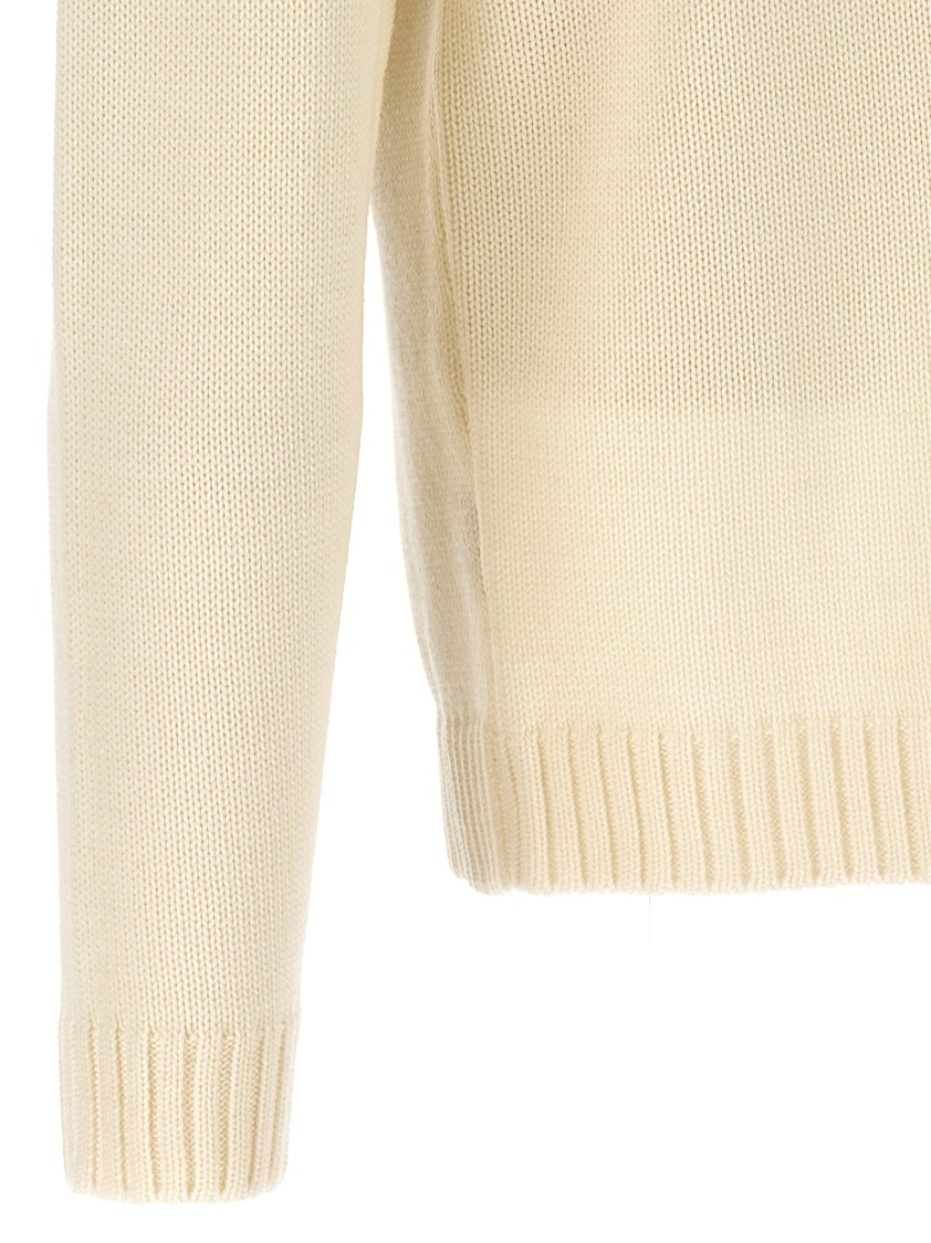 Zanone Wool Sweater With Turned-up Turtleneck And Ribbed Detailing In White