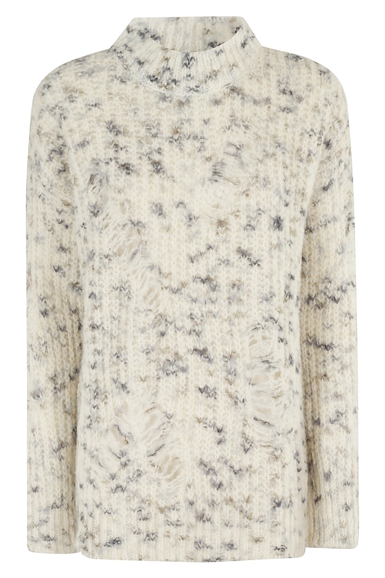 MSGM MSGM BEIGE OVERSIZED SWEATER WITH GREY YARN INSERTS