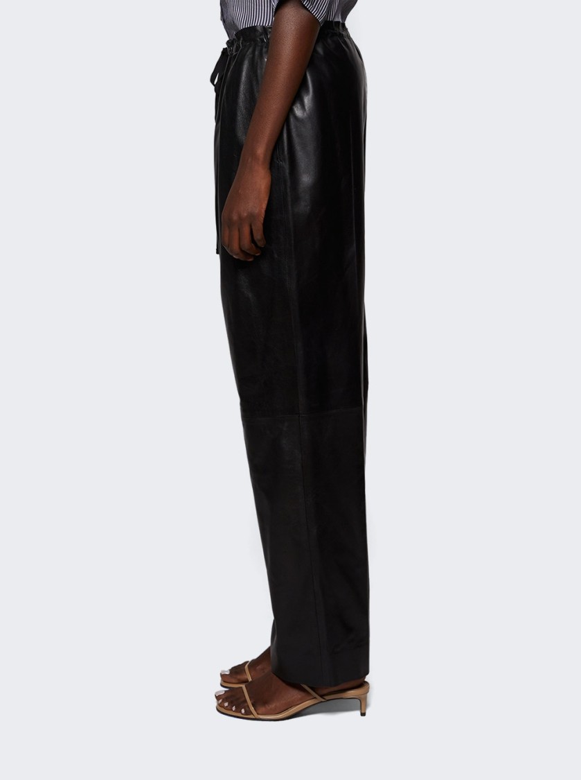 Khaite Trenton Straight Drawstring Leather Pants In Black