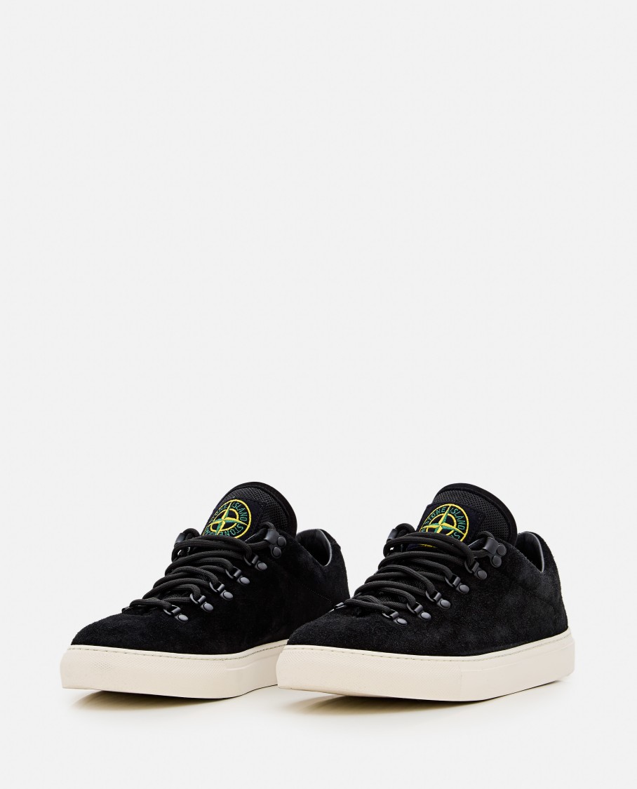 Stone Island Black Low Top Sneakers With Logo Patch On The Tongue In Suede Man In Black