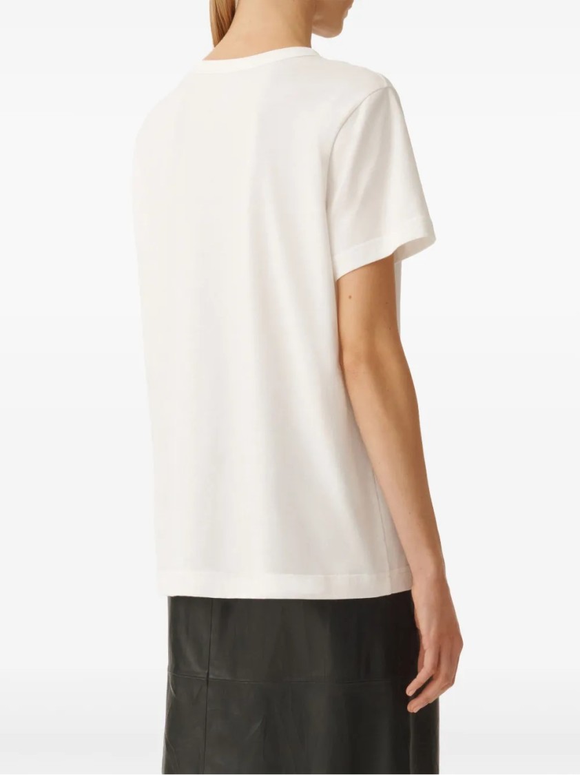 Fabiana Filippi Short-sleeved Jersey Top With Subtle Embellishments In Neutral