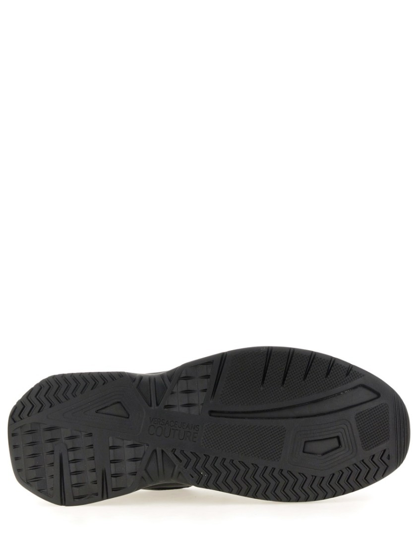 Shop Versace Jeans Couture Chunky Black Sneakers With Prominent Logo And Laces