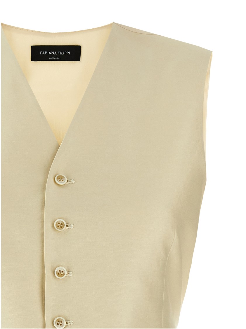 Fabiana Filippi V-neck Cotton Vest With Silk Satin Back In Neutral