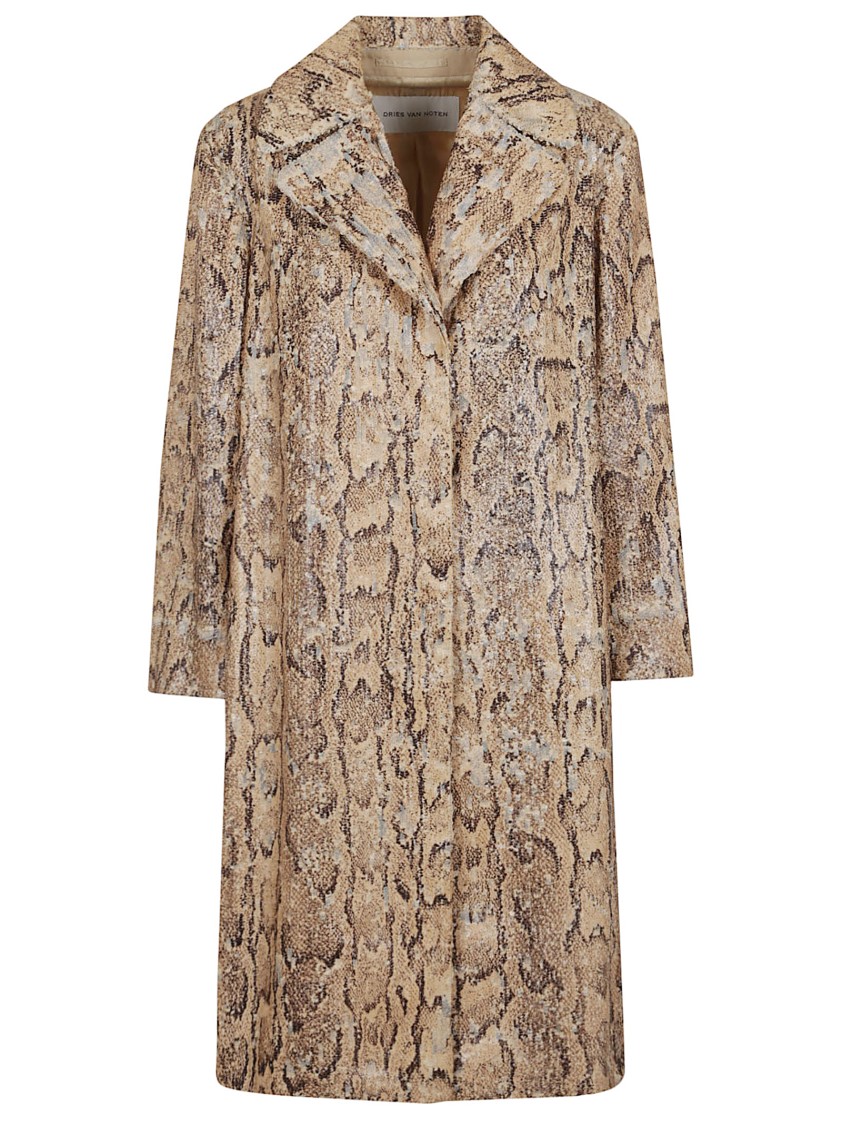 Shop Dries Van Noten Snakeskin Print Cotton Coat With Peak Lapels