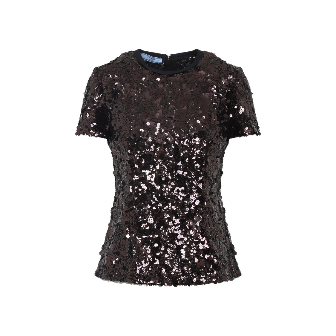 Prada Fitted Short-sleeved Top With Sequined Detailing In Black
