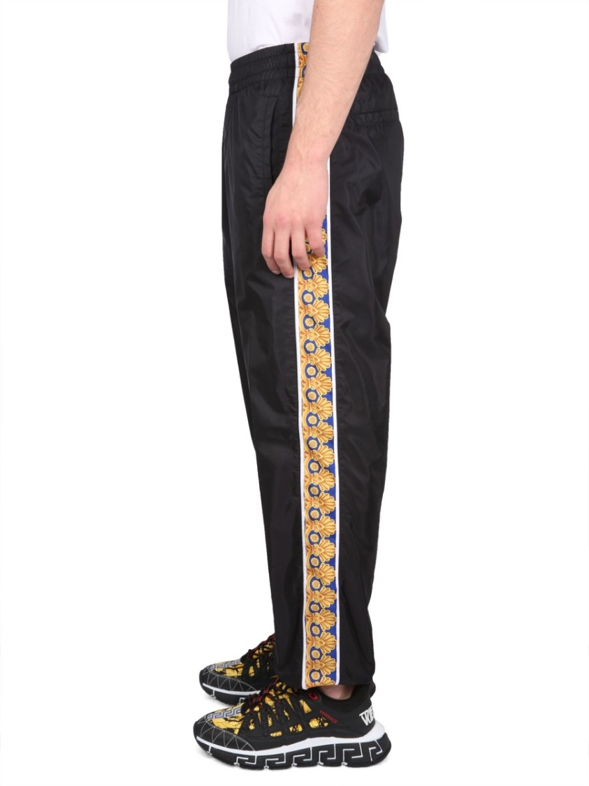 Versace Graphic-stripe Taffeta Track Pants In Black