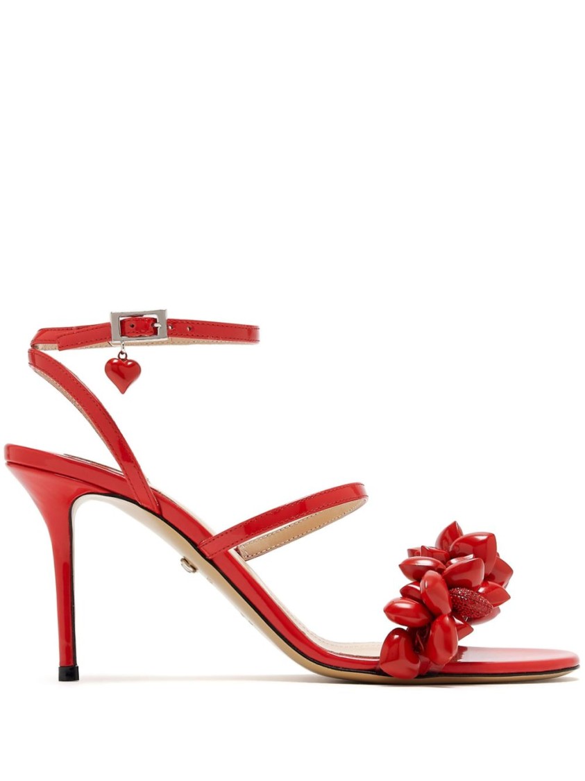Mach&mach Mach & Mach Floral Embellished Red Leather Sandals
