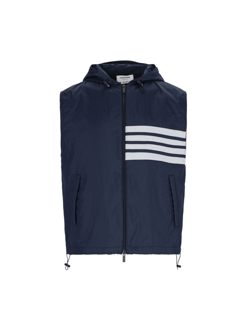 Thom Browne 4-bar Stripe Ripstop Hooded Gilet In Blue