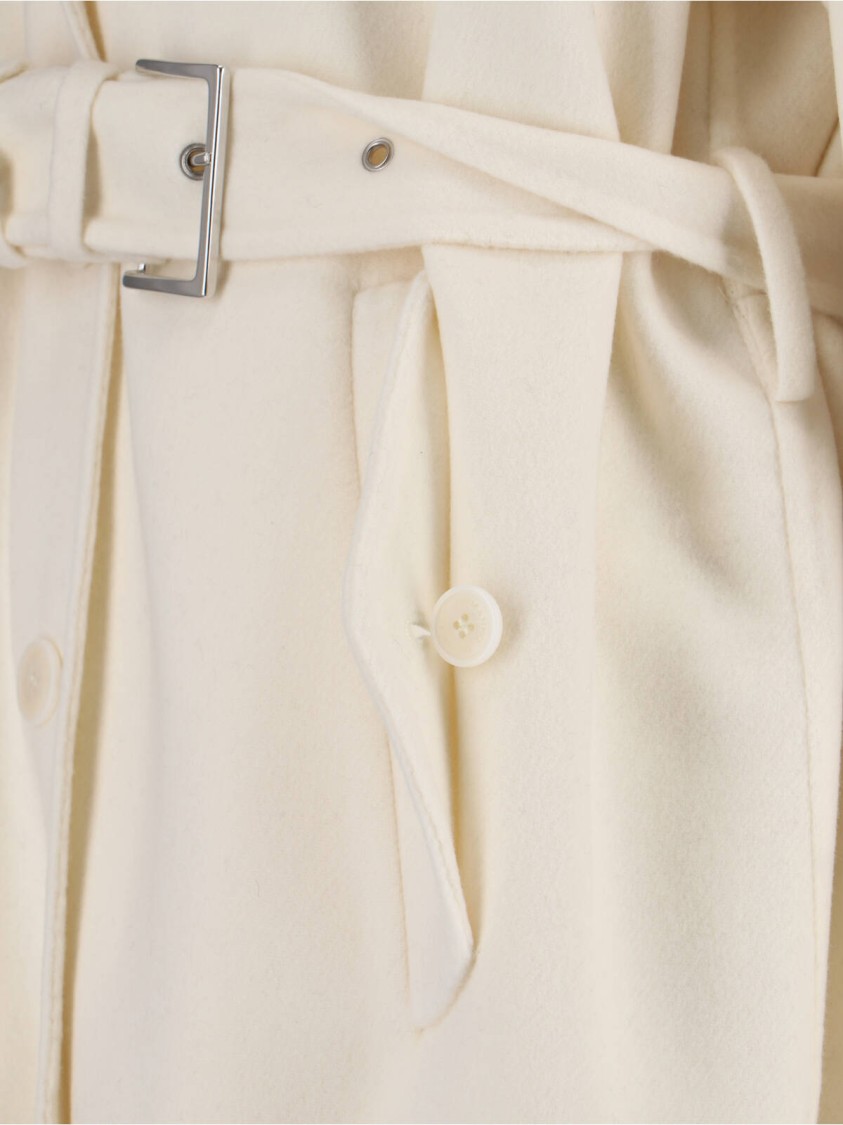 Ermanno Scervino Single-breasted Midi Tailored Coat With Belt And Collar In Real Sheepskin Fur In White