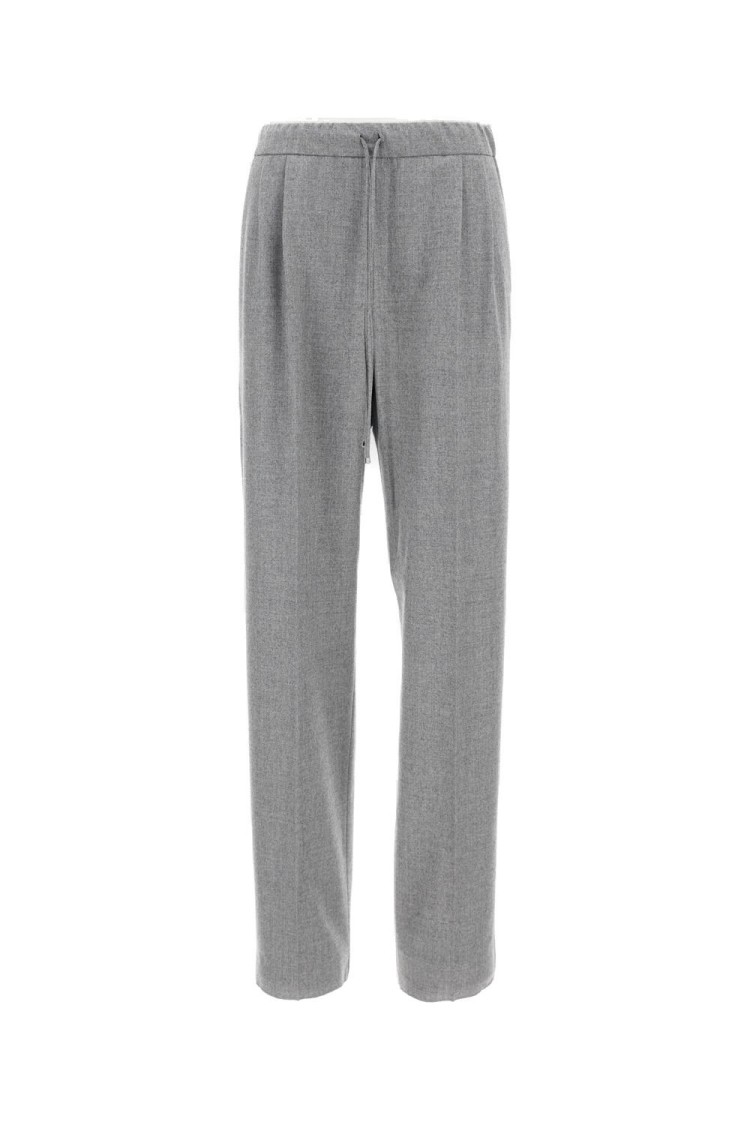 Max Mara Sporty Trousers With Drawstring And Pleated Front In Gray