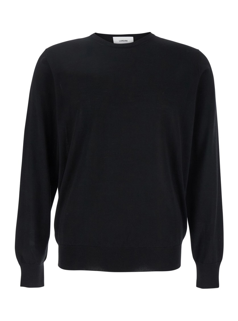 Lardini Black Round Neck Sweater With Long Sleeves In Wool And Silk Blend Man