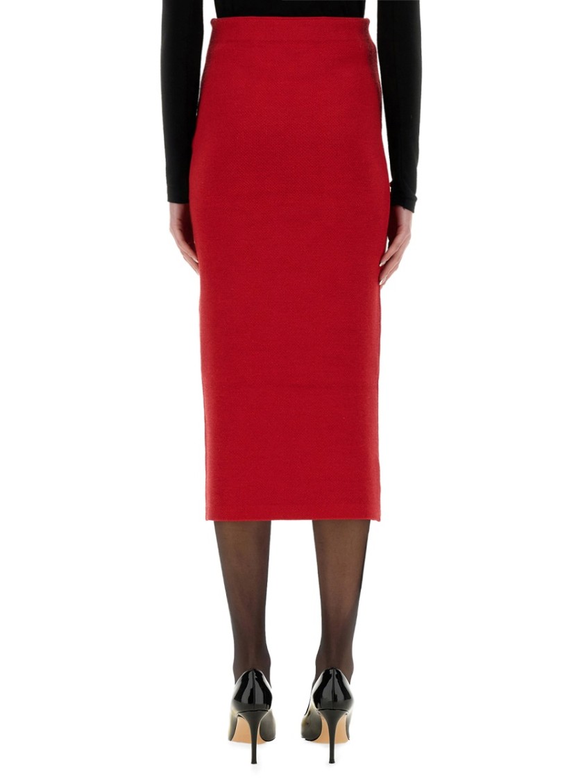 Self-portrait Embellished Knitted Midi Skirt In Red