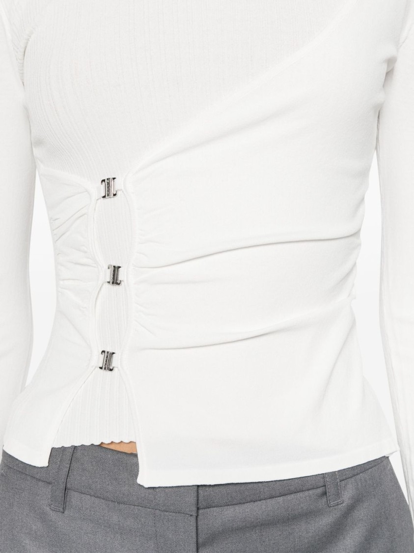 Shop Pinko Asymmetrical Long-sleeved Top With Gathered Front In White