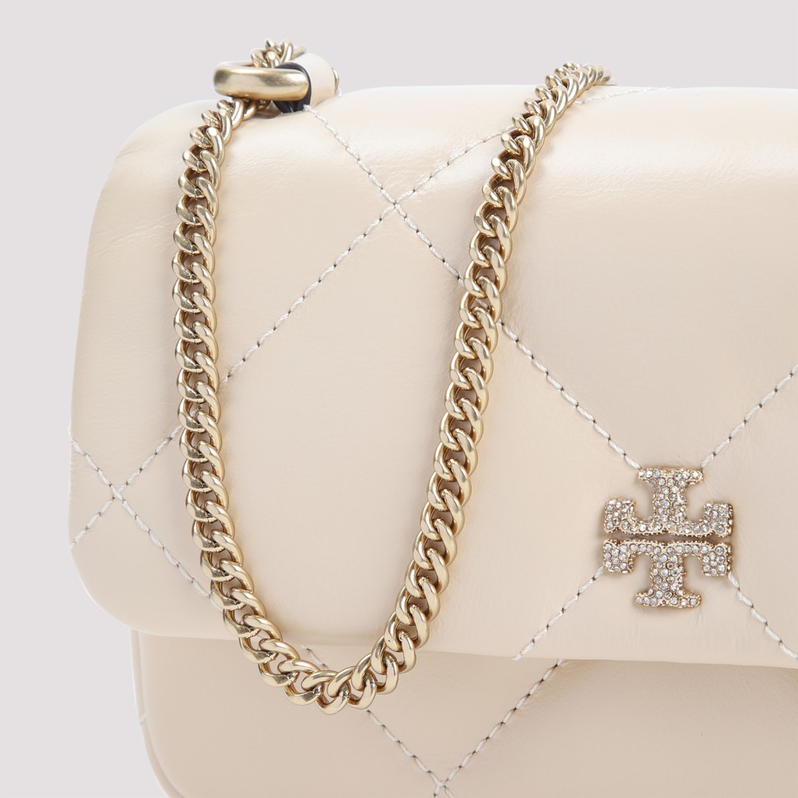 Tory Burch Vanilla Cream Cow Leather Kira Diamond Mini Bag In Neutrals
